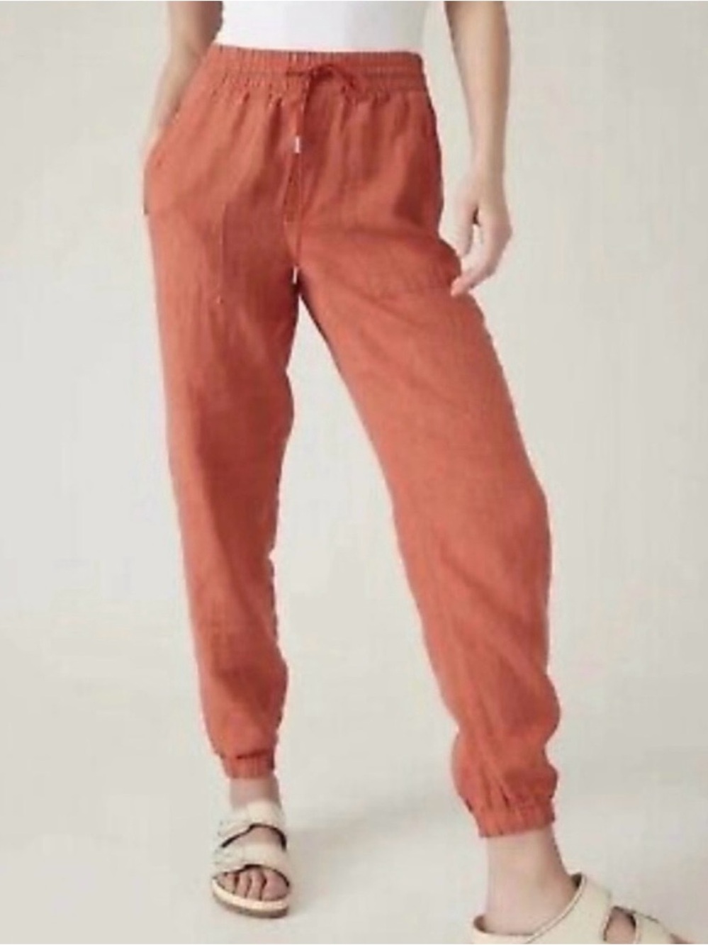 Athleta Retreat Linen Joggers Pant-Persimmon Coral Size 10T Tall